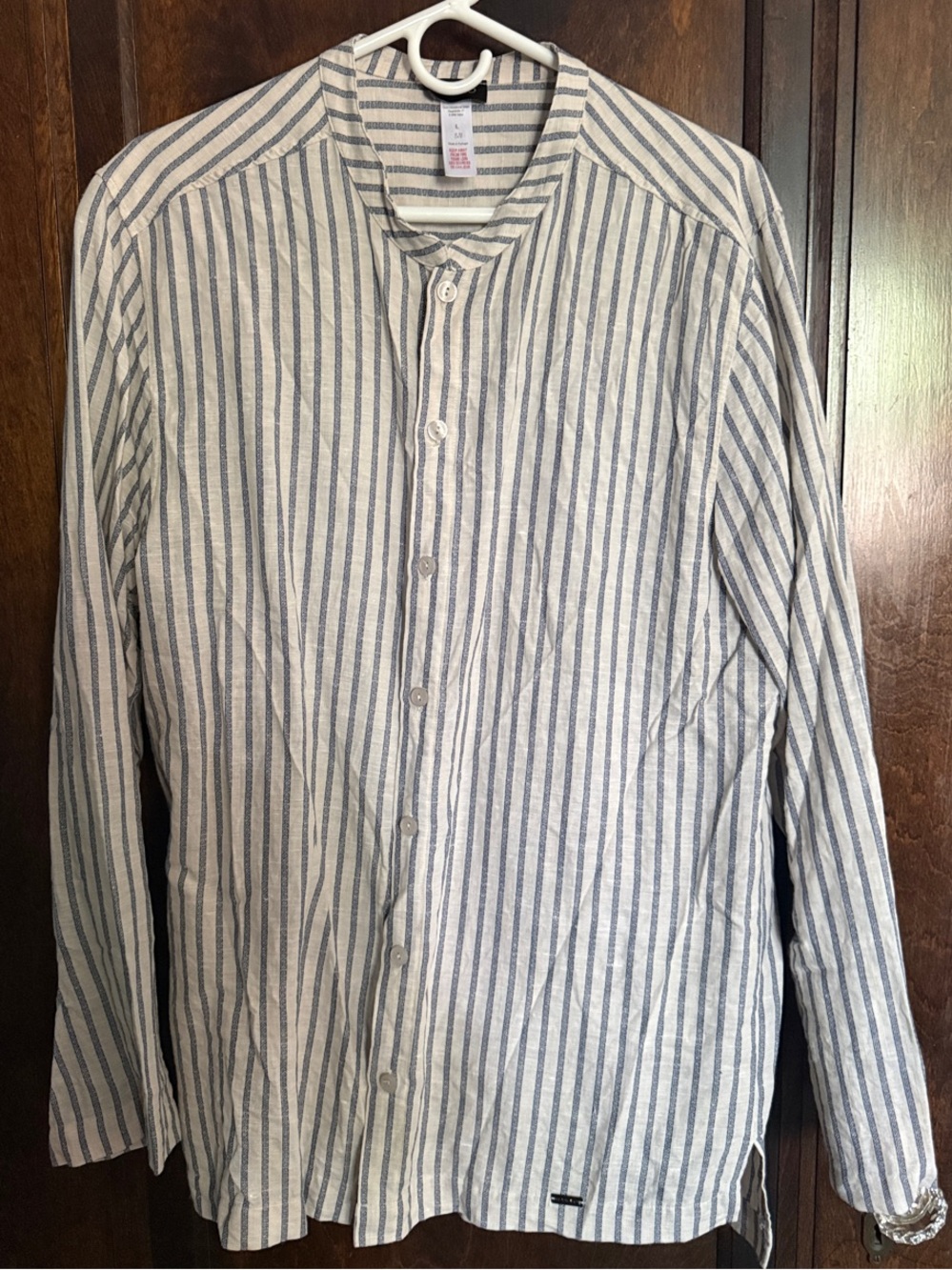 Hanro Blue and White Striped Long-Sleeve Button Shirt